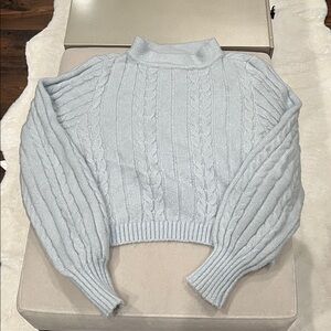 Elegant Mock Neck Cable Knit Sweater - Soft Gray
